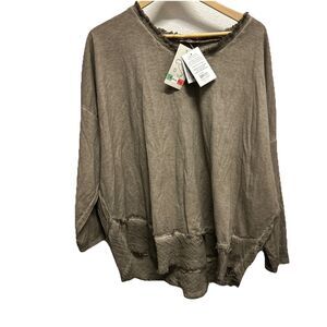 Catherine Lillywhite Made In Italy Tunic OS Raw Olive Raw Hem